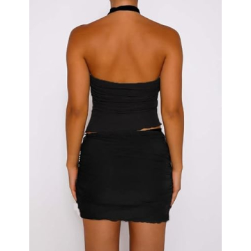 Stylish 2 Piece Ruffle Mesh Crop Top Mini Skirt Set