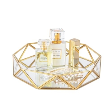 Feyarl Gold Glass Perfume Tray - Elegant Organizer for Vanity