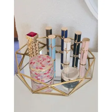 Feyarl Gold Glass Perfume Tray - Elegant Organizer for Vanity