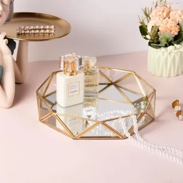Feyarl Gold Glass Perfume Tray - Elegant Organizer for Vanity
