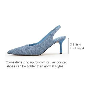 heelchic Kitten Pumps Heels for Women, Women‘s Low Heels Comfortable Slingback Dress Shoes Denim B...