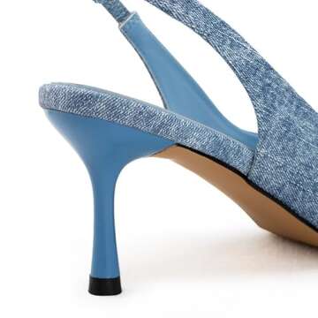 heelchic Kitten Pumps Heels for Women, Women‘s Low Heels Comfortable Slingback Dress Shoes Denim Blue