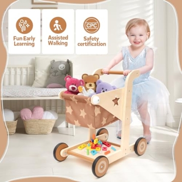 Asweets Wooden Baby Walker 2-in-1 Stroller and Cart