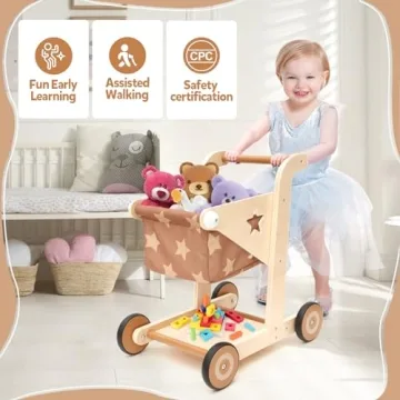 Asweets Wooden Baby Walker 2-in-1 Stroller and Cart