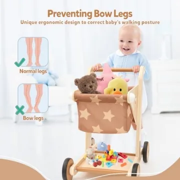 Asweets Wooden Baby Walker 2-in-1 Stroller and Cart