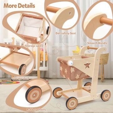 Asweets Wooden Baby Walker 2-in-1 Stroller and Cart