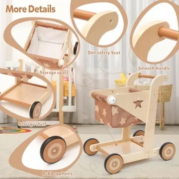 Asweets Wooden Baby Walker 2-in-1 Stroller and Cart
