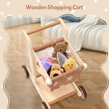 Asweets Wooden Baby Walker 2-in-1 Stroller and Cart