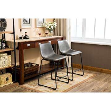 Roundhill Furniture Lotusville Vintage PU Leather Counter Height Stools, Antique Gray, Set of 2