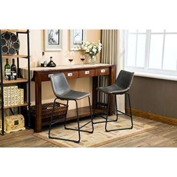 Roundhill Furniture Lotusville Vintage PU Leather Counter Height Stools, Antique Gray, Set of 2