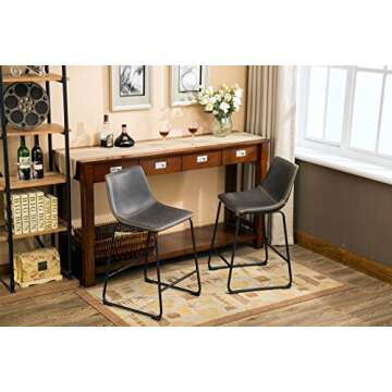 Roundhill Furniture Lotusville Vintage PU Leather Counter Height Stools, Antique Gray, Set of 2