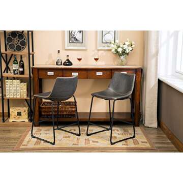 Roundhill Furniture Lotusville Vintage PU Leather Counter Height Stools, Antique Gray, Set of 2