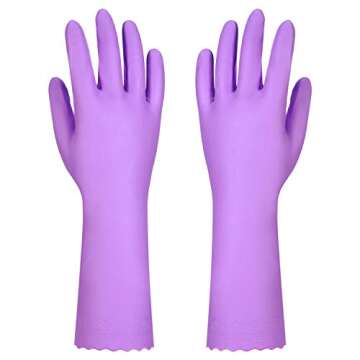 Elgood Reusable Dishwashing Cleaning Gloves with Latex free, Cotton lining,Kitchen Gloves 2 Pairs,Purple+blue large