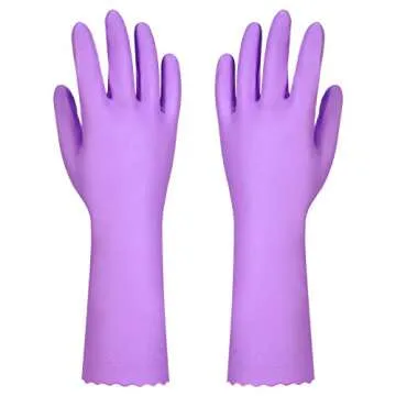 Elgood Reusable Dishwashing Cleaning Gloves with Latex free, Cotton lining,Kitchen Gloves 2 Pairs,Purple+blue large