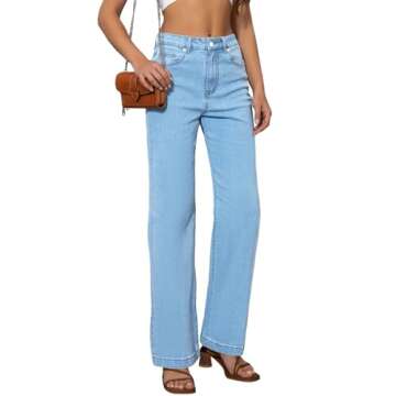 ETTELO Womens Jeans Mid Waisted Straight Leg Loose Stretchy Lightweight Tummy Control Trendy Jeans for Women 2025 (US, Numeric, 10, Regular, Regular, Light Blue)