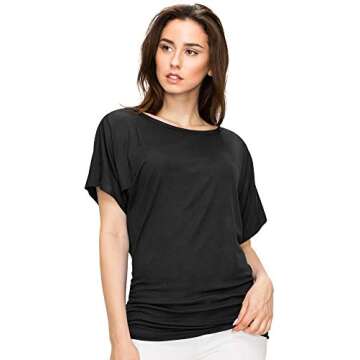 MBJ WT817 Womens Dolman Drape Top with Side Shirring S Black