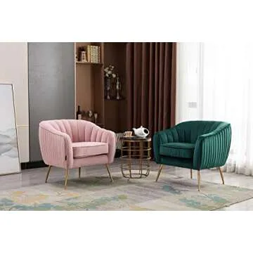 Artechworks Velvet Modern Tub Barrel Arm Chair Upholstered Tufted with Gold Metal Legs Accent Club Chair with Ottoman Footrest for Living Reading Room Bedroom, Green