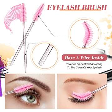 232 Pcs Lash Lift kit, 50 Lash Lift Rods Silicone Eyelash Pads 2 Eyelash Separator Tool with Separation Comb 100 Micro Swabs 50 Crystal Mascara Brushes 30 Pairs Eye Pads (Pink)