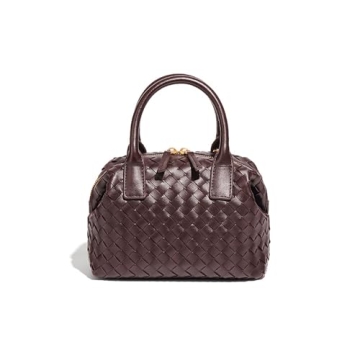 Waiyqju Leather Luxury Hand-Woven Women's Tote Bag - Stylish & Chic Square Satchel in Purple