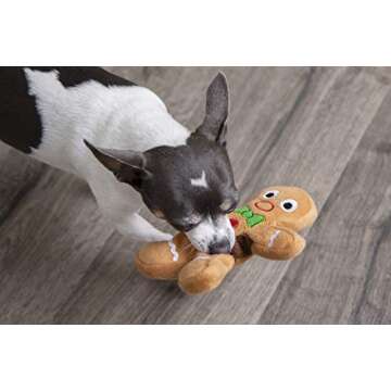 goDog Christmas Gingerbread Man Squeaky Plush Dog Toy, Chew Guard Technology - Brown, Small