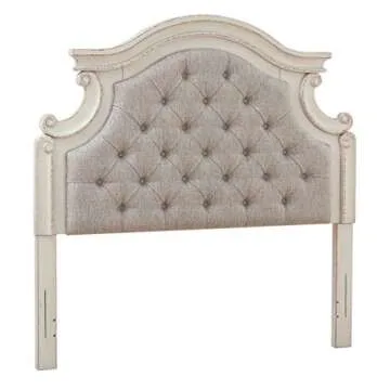 Signature Design by Ashley Realyn Upholstered Panel Headboard ONLY, Full, Chipped White