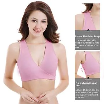 Sunzel Women's Cotton Spandex Seamless Sleep Bra for Nursing and Maternity (Pink, L)
