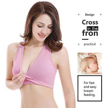 Sunzel Women's Cotton Spandex Seamless Sleep Bra for Nursing and Maternity (Pink, L)