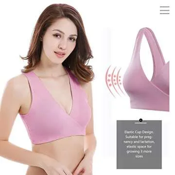 Sunzel Women's Cotton Spandex Seamless Sleep Bra for Nursing and Maternity (Pink, L)