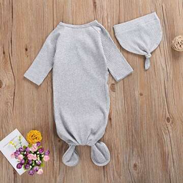 CIYCUIT Baby Boy Girl Clothes Newborn Coming Home from Hospital Outfit Ribbed Knotted Outfits with Hat Gray 0-6 Months