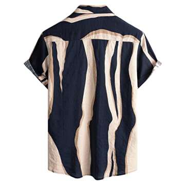 VATPAVE Mens Casual Hawaiian Floral Shirts Short Sleeve Button Down Tropical Shirts Beach Summer Shirts Small Navy Beige
