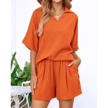 Amkoyam Women's Summer 2 Piece Outfits Casual V Neck Short Sleeve Tops High Waisted Shorts Tracksuit Lounge Sets 2024