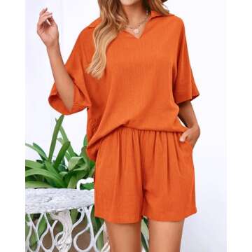Amkoyam Women's Summer 2 Piece Outfits Casual V Neck Short Sleeve Tops High Waisted Shorts Tracksuit Lounge Sets 2024