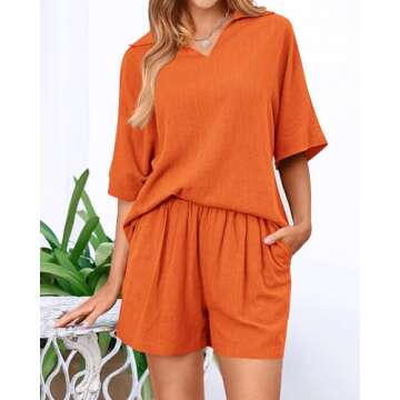 Amkoyam Women's Summer 2 Piece Outfits Casual V Neck Short Sleeve Tops High Waisted Shorts Tracksuit Lounge Sets 2024