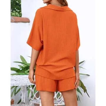 Amkoyam Women's Summer 2 Piece Outfits Casual V Neck Tops High Waisted Shorts