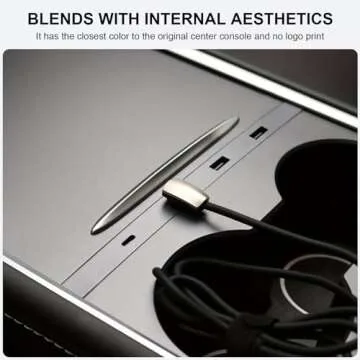 Vugosson USB Hub for Tesla Model Y 2021-2024 Model 3 2021-2023 Center Console, Support USB-C Fast Charging, Docking Station Accessories for Tesla Model 3/Y, Silver Gray