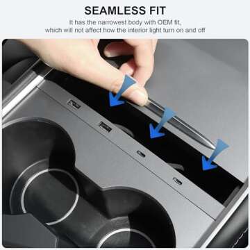 Vugosson USB Hub for Tesla Model Y 2021-2024 Model 3 2021-2023 Center Console, Support USB-C Fast Charging, Docking Station Accessories for Tesla Model 3/Y, Silver Gray