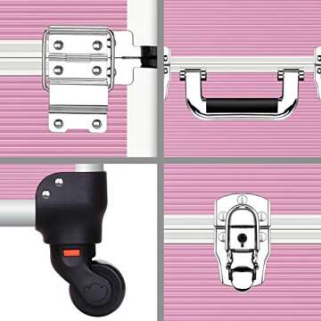 OUDMAY Makeup Case - 3 In 1 Aluminum Professional Rolling Cosmetic Beauty Storage With Folding Trays and Large Compartments Pink