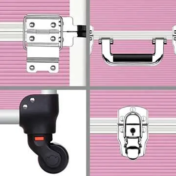 OUDMAY Makeup Case - 3 In 1 Aluminum Professional Rolling Cosmetic Beauty Storage With Folding Trays and Large Compartments Pink