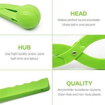 Snow Toys, Snowball Maker 4 Pack Snow Ball Shaper Molds Toys for Kids Snow Ball Fights Tool Kids Winter Toys Snow Ball Clip Snow Games for Kids Outdoor