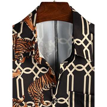 VATPAVE Mens Hawaiian Flamingo Shirts Casual Tropical Short Sleeve Button Down Shirt Summer Beach Shirts Large Black Tiger Print