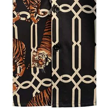 VATPAVE Mens Hawaiian Flamingo Shirts Casual Tropical Short Sleeve Button Down Shirt Summer Beach Shirts Large Black Tiger Print
