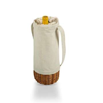 PICNIC TIME Malbec Insulated Canvas and Willow Wine Bottle Basket - Wine Tote - Wine Gift Bag, (Beig...