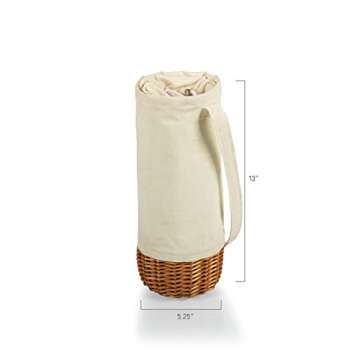 PICNIC TIME Malbec Insulated Canvas and Willow Wine Bottle Basket - Wine Tote - Wine Gift Bag, (Beige Canvas)