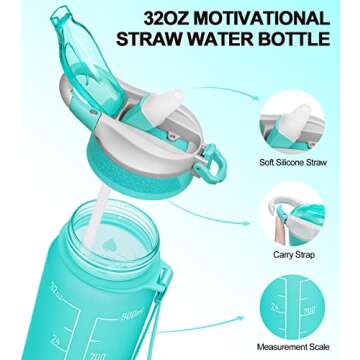 ELYPHINE 32/24 oz Water Bottles with Removable Straw & Time Marker, Motivational Sports Bottles with...