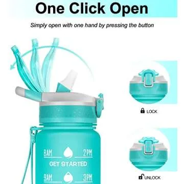 ELYPHINE 32/24 oz Water Bottles with Removable Straw & Time Marker, Motivational Sports Bottles with BPA Free Tritan Material, Leakproof Water Jug for Fitness