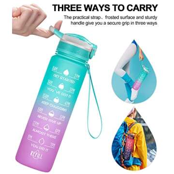 ELYPHINE 32/24 oz Water Bottles with Removable Straw & Time Marker, Motivational Sports Bottles with BPA Free Tritan Material, Leakproof Water Jug for Fitness