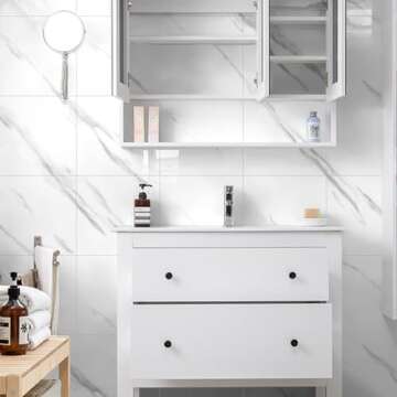 Chejiaye Shower Wall Panels Peel and Stick,Marble Wall Panels for Interior Wall Decor,Backsplash Tile Distinctive for Kitchen Showers Bathrooms Living Rooms Wall 11.8"x11.8"in 10Pcs (White)