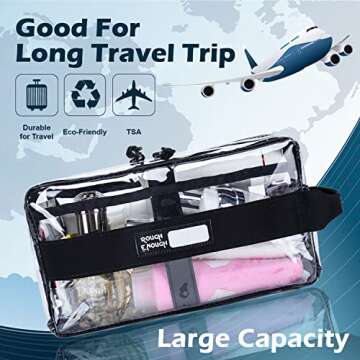 Rough Enough Clear Toiletry Bag Travel Makeup Cosmetic Bags Organizer Case for Toiletries with Zipper Pockets and Handle