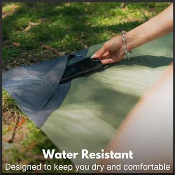 ECCOSOPHY Sand Proof Beach Blanket - Waterproof Picnic Blanket 60x55-Outdoor Compact Pocket Blanket-Lightweight Ground Cover for Hiking, Camping, Festivals, Sports, Travel-with Bag & Stakes (Olive)