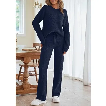 MEROKEETY Fuzzy Fleece Two Piece Loungewear Set for Women